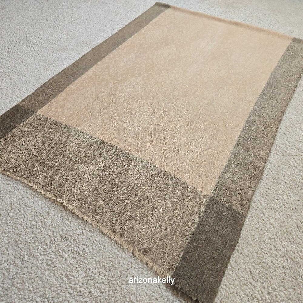 NWOT Cashmere Jacquard Lightweight Scarf Tan and Brown